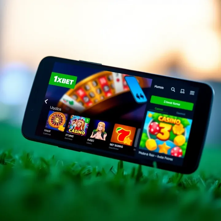 Mobile device displaying the 1xbet casino app interface with vibrant casino games and intuitive navigation