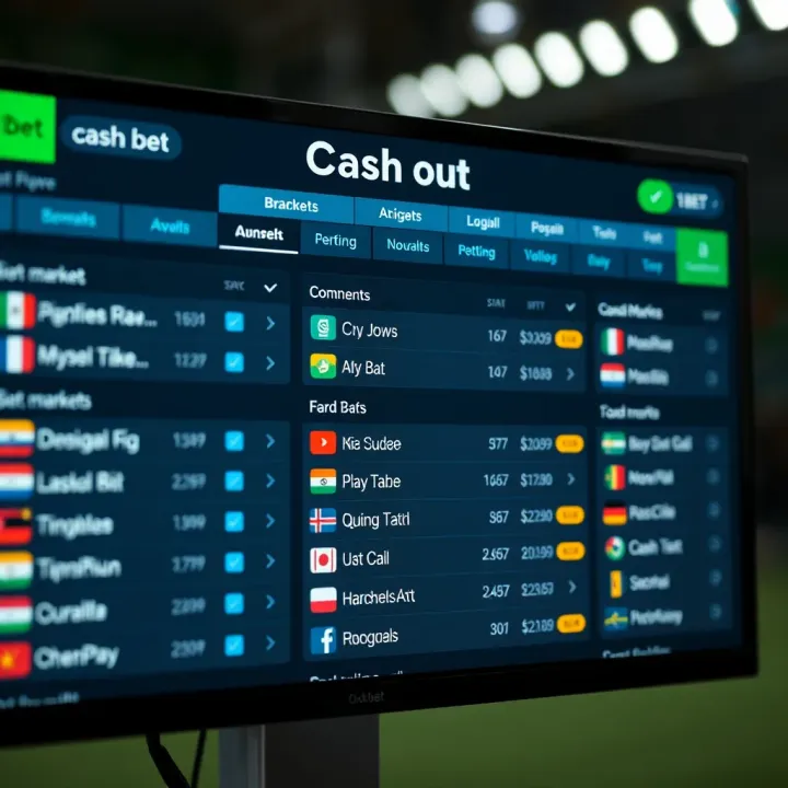 Betting markets supported by 1xBet cash out option displayed on a digital screen