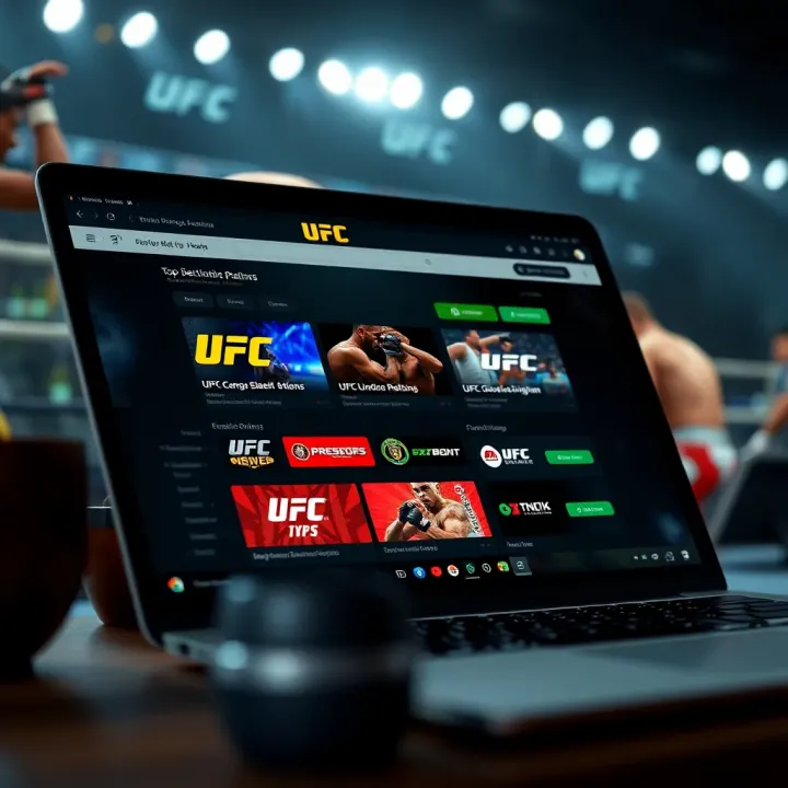 A selection of popular Nigerian betting websites displayed on a laptop screen with UFC fighting action in the background