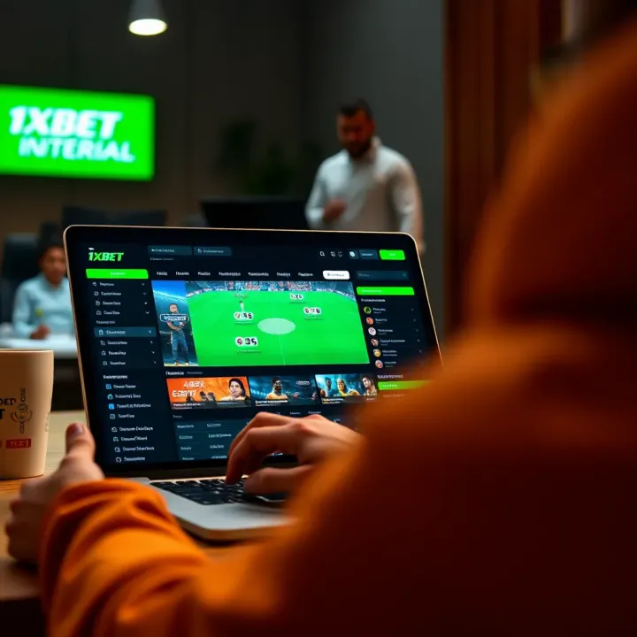 User navigating the 1xbet original website interface on a laptop