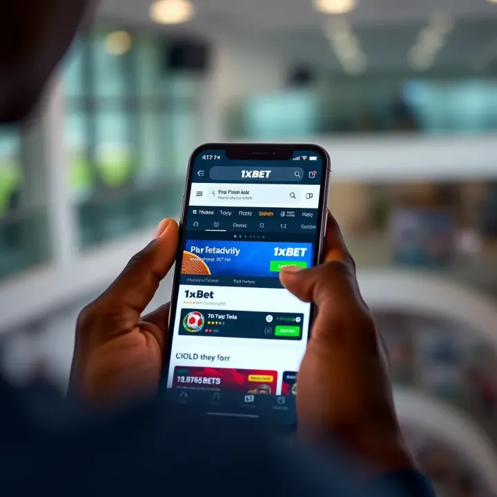 User navigating the 1xBet website on a mobile device with clear interface