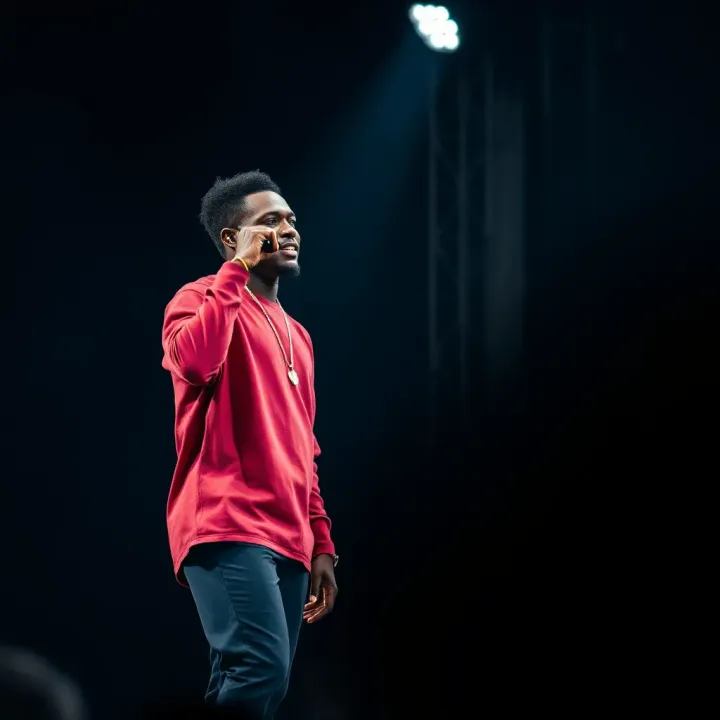 Nigerian singer Mr Eazi performing on stage with microphone