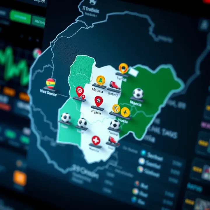 Map highlighting Nigeria with betting icons illustrating local market focus and regulatory environment