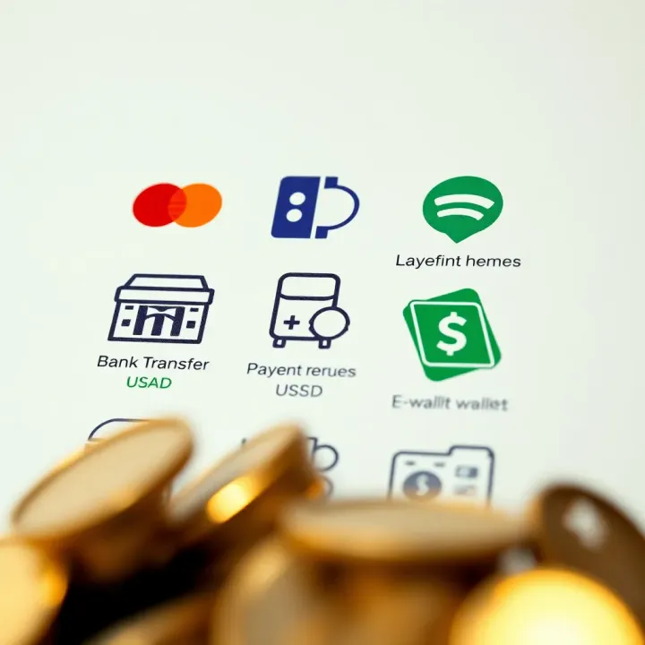 Various payment method icons including bank transfer, USSD, and e-wallet options available in Nigeria