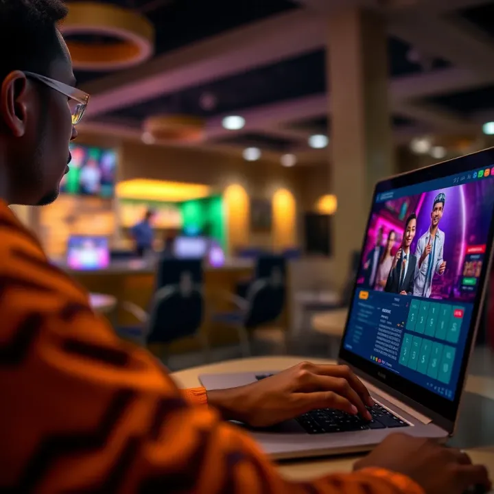Nigerian player enjoying online casino games on a laptop with naira currency symbols visible