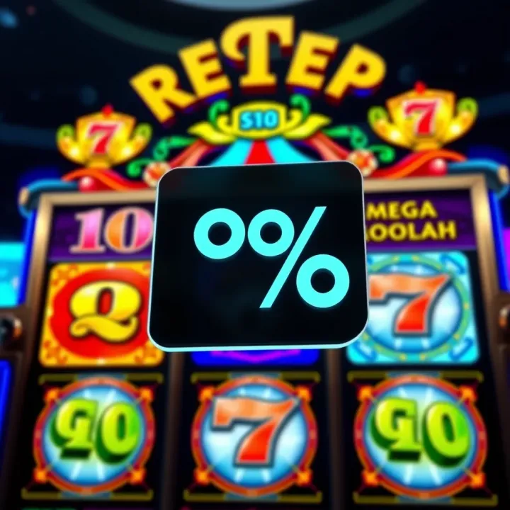 Graphic showing percentage symbol over slot game reels to represent Return to Player concept