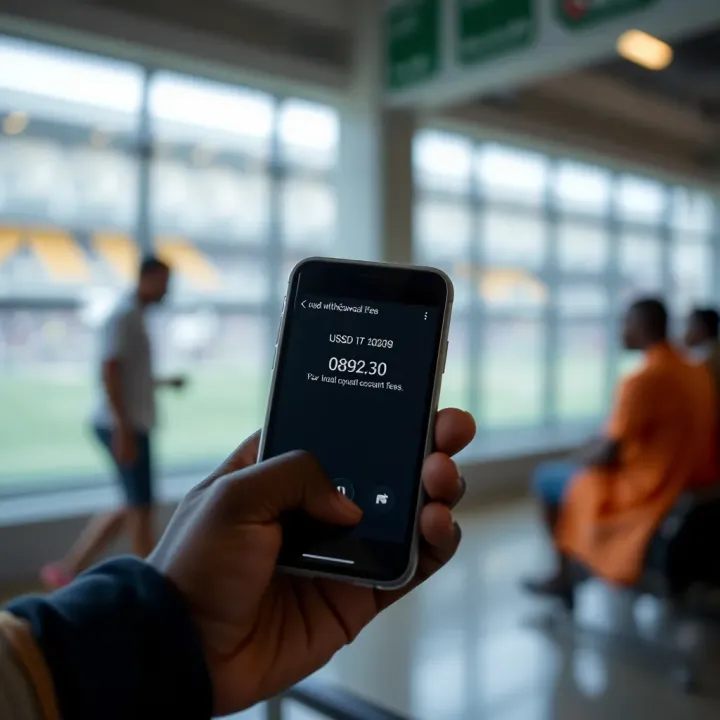 Mobile phone screen displaying USSD code dialed for withdrawal from betting account