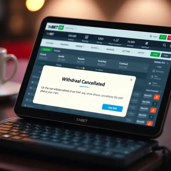 Online betting platform withdrawal cancellation notification on a digital device
