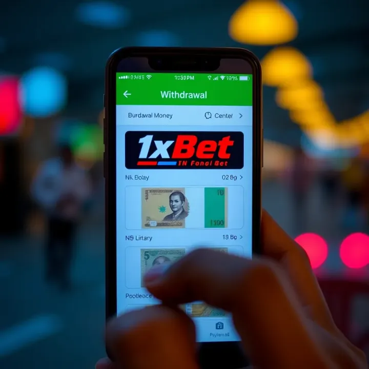 Mobile phone displaying the 1xBet app withdrawal screen with Nigerian currency symbols